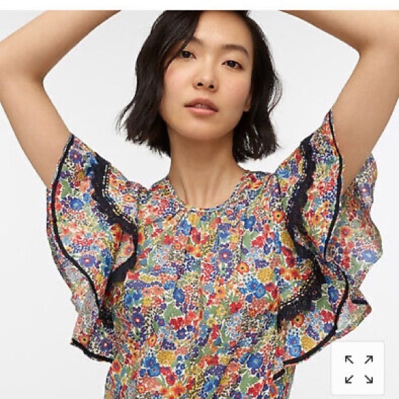 J crew floral top with flutter sleeves - Picture 1 of 6
